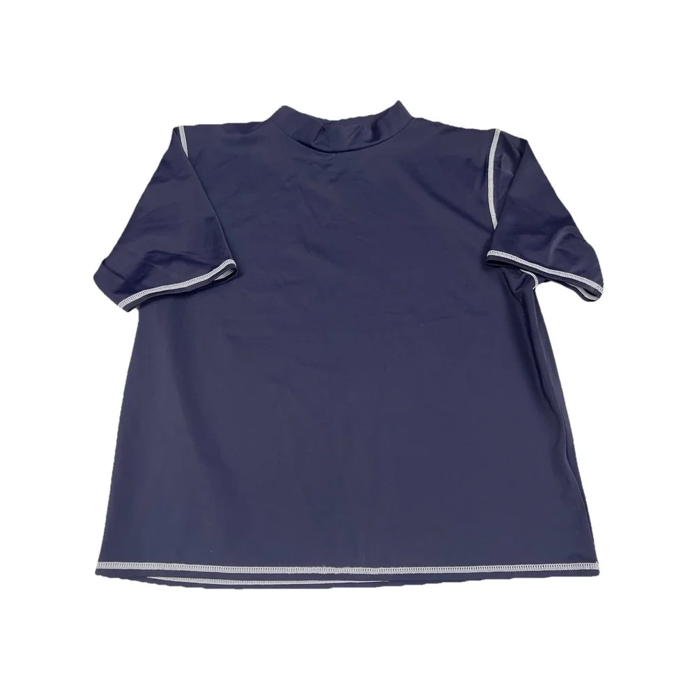 Lands End Rash‎ Guard Boys L 14-16 Blue Navy Short Sleeve Swim Shirt Beach